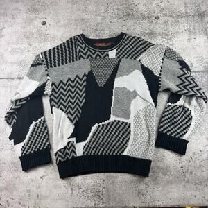 Vintage Preppy Sweater Size Large Black & White Pattern